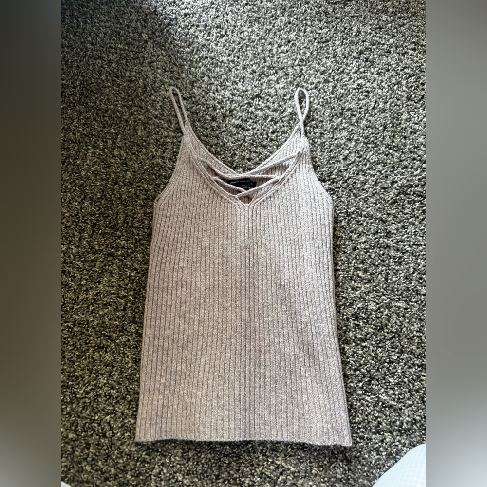 American Eagle Outfitters Ribbed V-Neck Crisscross Cami - Light Taupe